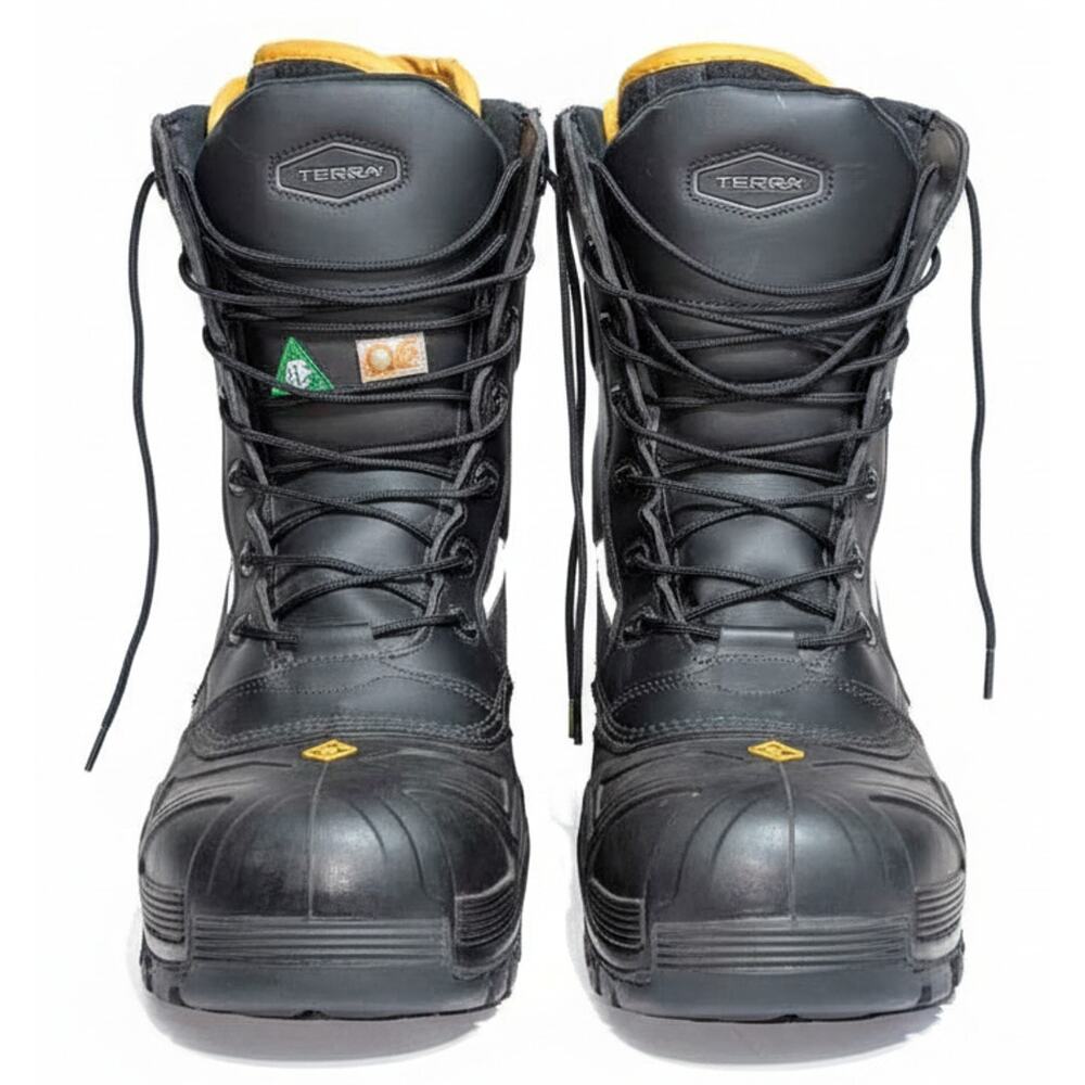 Terra Leather Work Boots Mens SZ 11 Black Safety Toe CSA Lace Up Slip Resistant